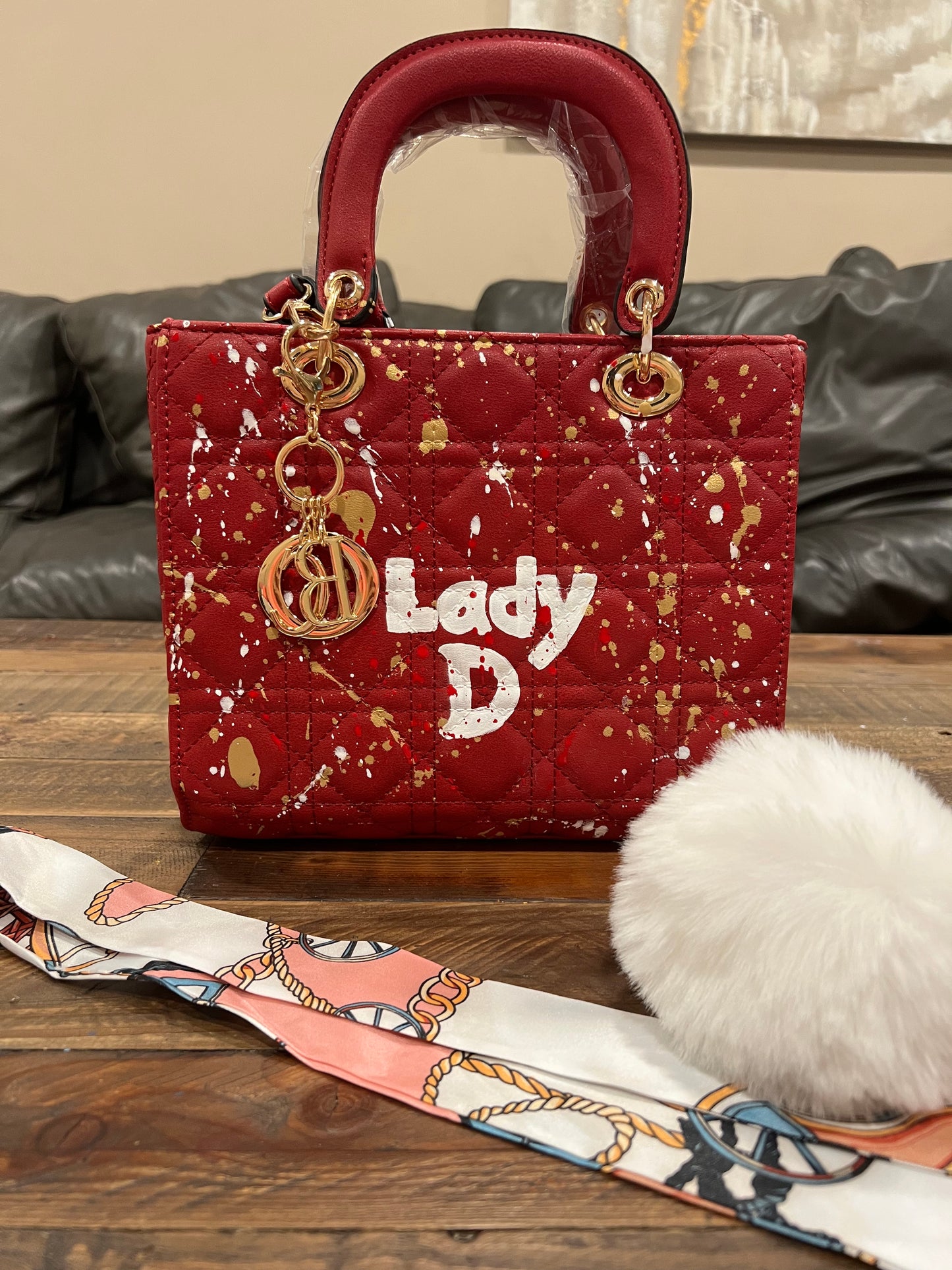 Hand painted designer inspired Bag - Red