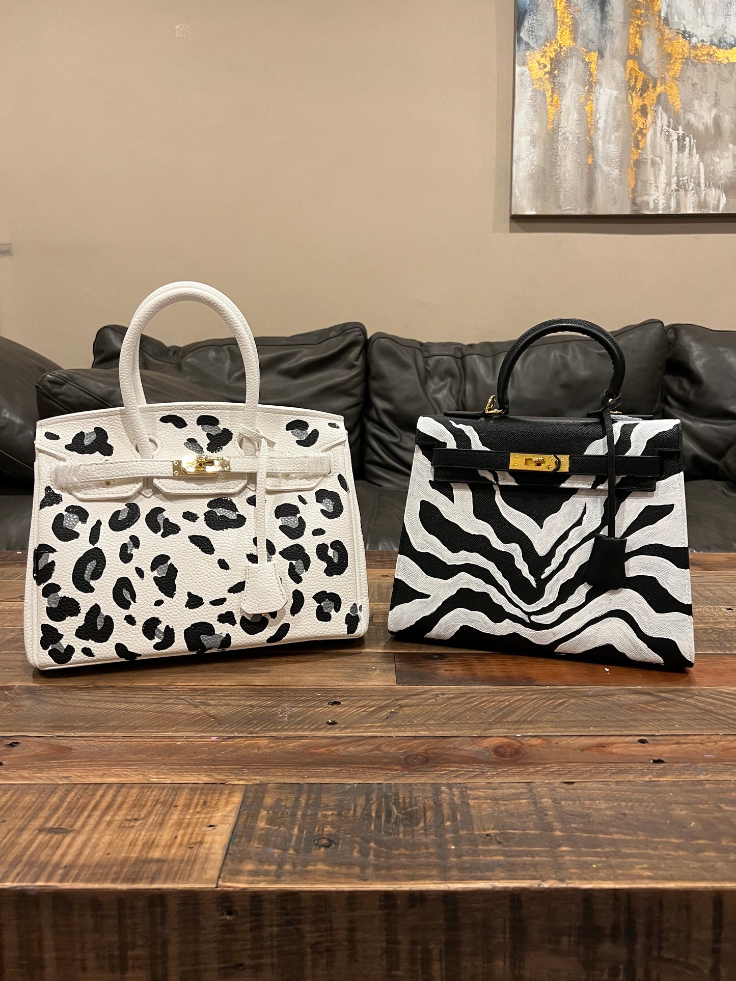 Hand painted designer inspired Bag - Animal prints