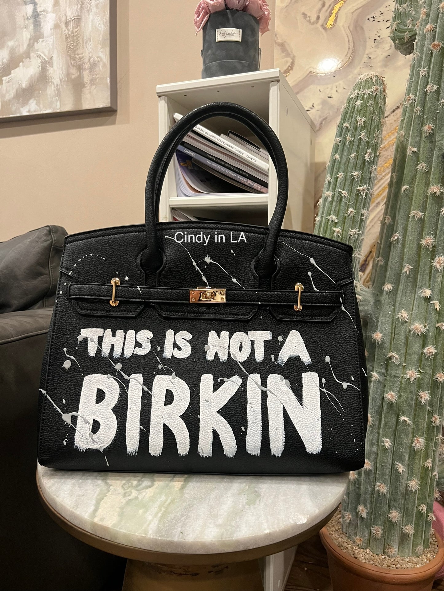 Hand painted designer inspired Bag -Black