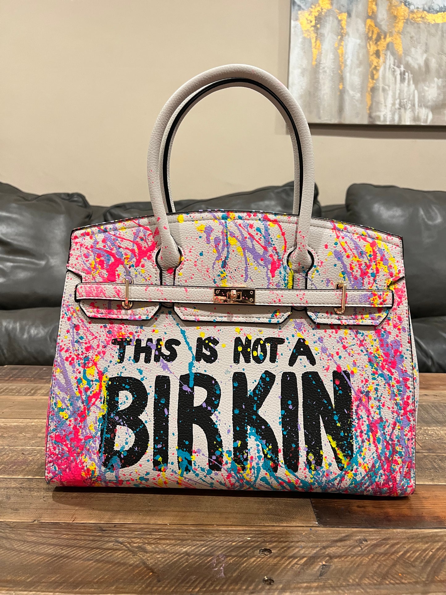 Hand painted designer inspired Bag -White Mix