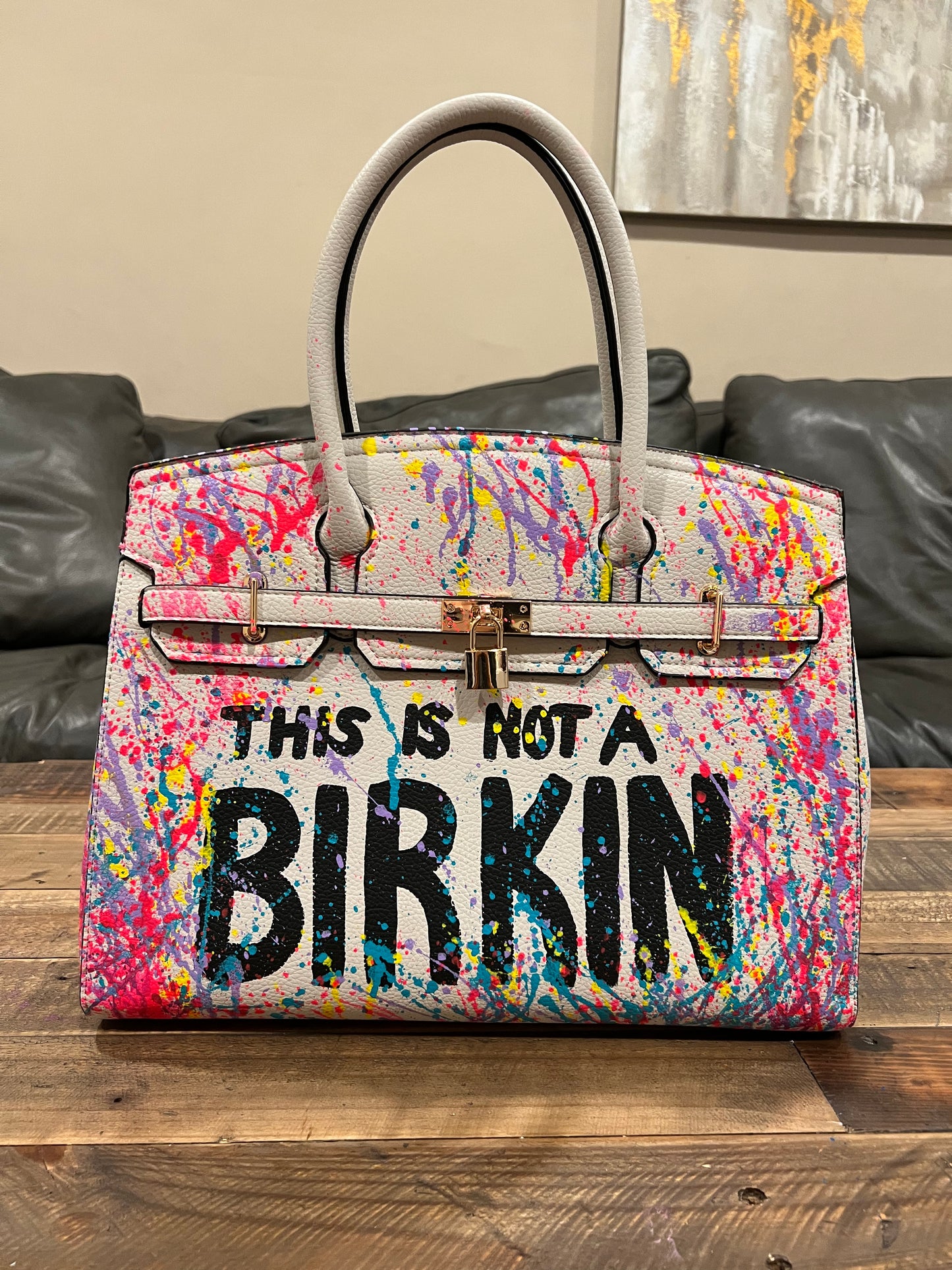 Hand painted designer inspired Bag -White Mix